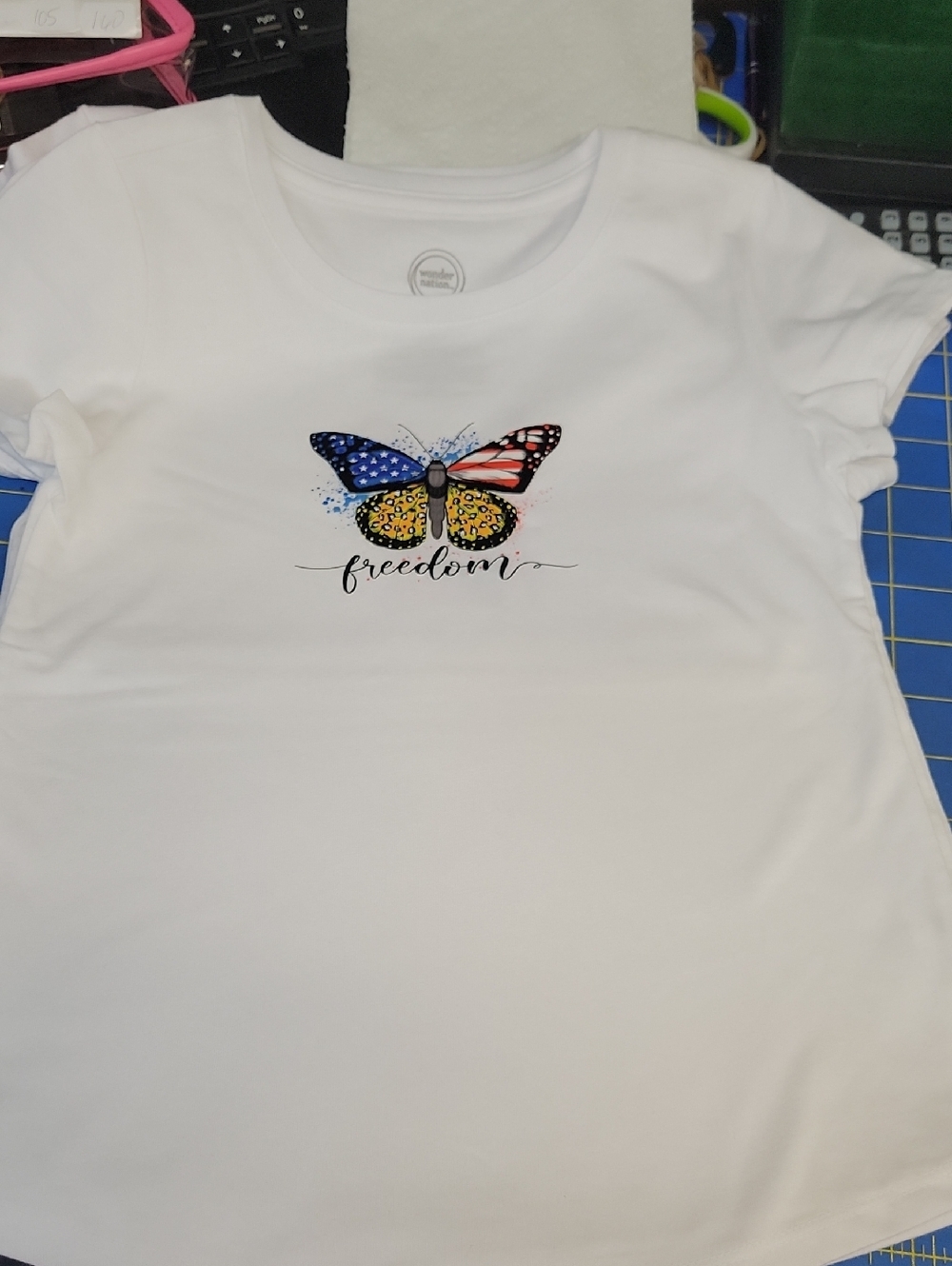 La Ti Da Handmade Creations Girls White Butterfly Freedom Graphic Tee 6/6X New
